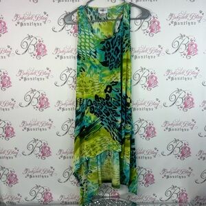 Guilty! Dress animal print cheetah ruffle Vibrant Green and Blue Women's Dress